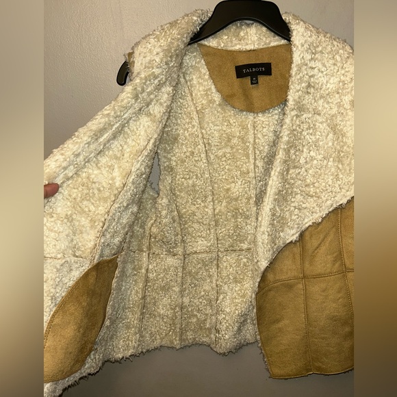 Talbots vest - tan/cream faux leather/shearling vest open front - Picture 7 of 8
